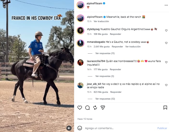 Los usuarios de Instagram destacaron las habilidades de Franco Colapinto (Foto: Instagram @alpinef1team)