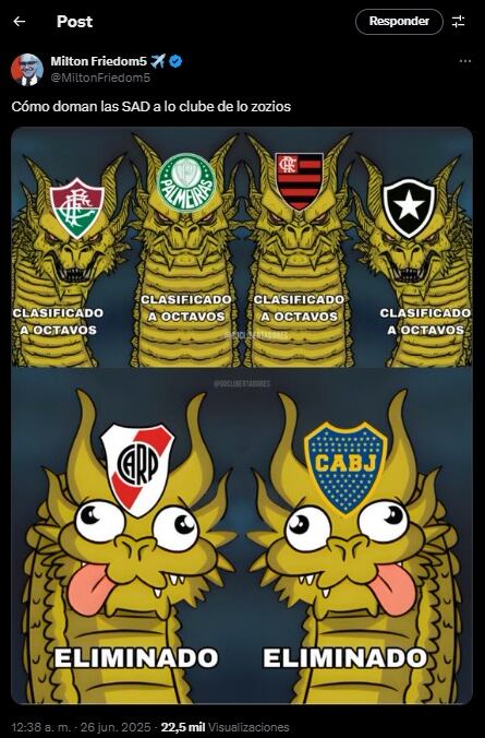 El polémico tuit que menciona erróneamente a los clubes de Brasil, a River y a Boca