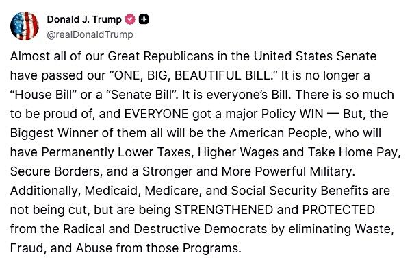 Trump reaccionó a la aprobación del proyecto en el Senado
