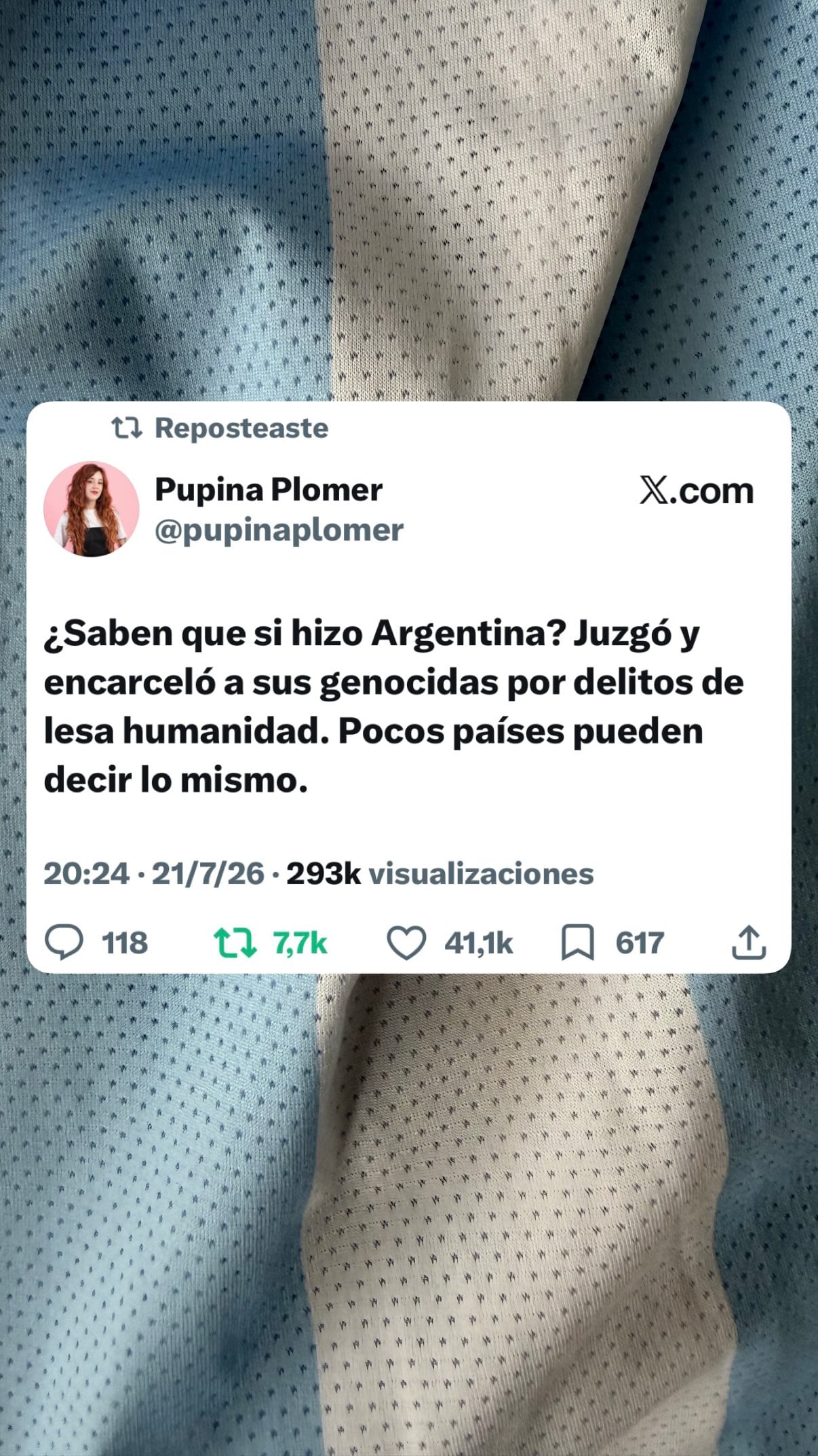 El posteo de Griselda Siciliani en historias de Instagram a favor de la Argentina