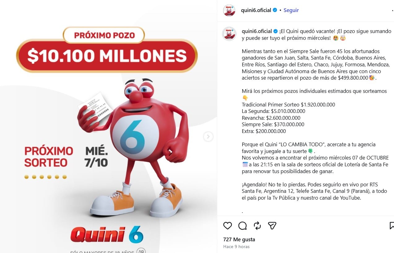 El sorteo del Quini 6