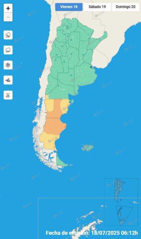 Alerta naranja por vientos y amarilla por lluvias en la Patagonia este viernes 18 de julio