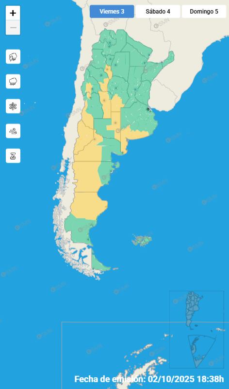El mapa de alertas para este viernes