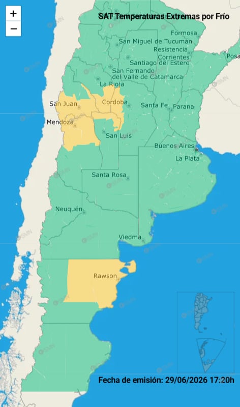 Rige una alerta por frío extremo en seis provincias argentinas
