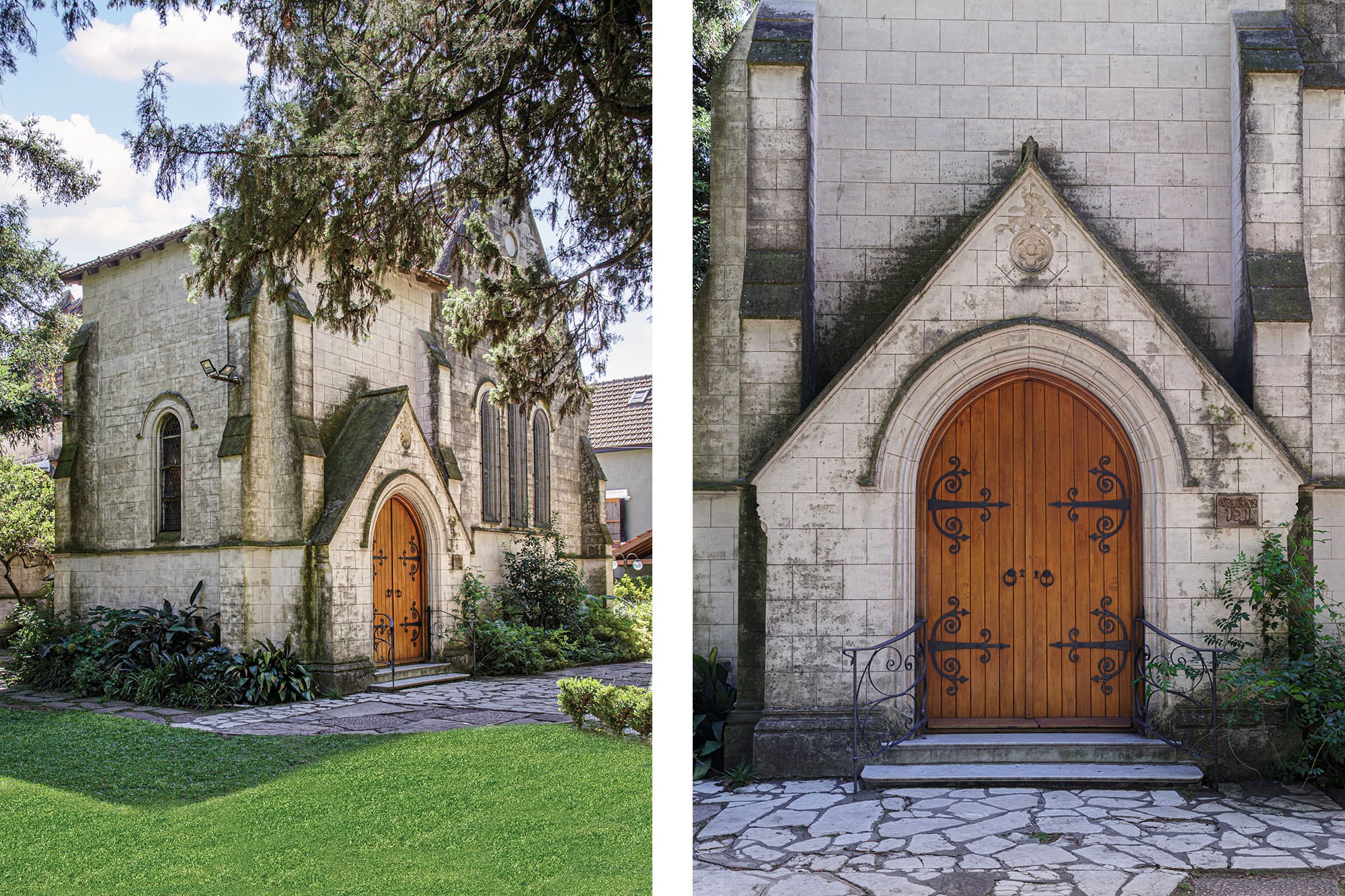La obra de la Iglesia Presbiteriana San Andrés –cuyo salón principal se inauguró en 1917– estuvo a cargo de los arquitectos ingleses Walter Bassett Smith (vecino de la calle Pringles) y Bertie Collcutt, responsables también de numerosas edificaciones de la zona.