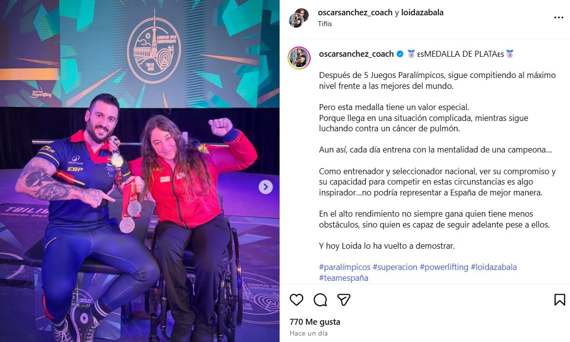 Le diagnosticaron un cáncer incurable y en medio del tratamiento se proclamó subcampeona de Europa 5 Óscar Sánchez, entrenador de Zabala, celebró la resiliencia de la deportista