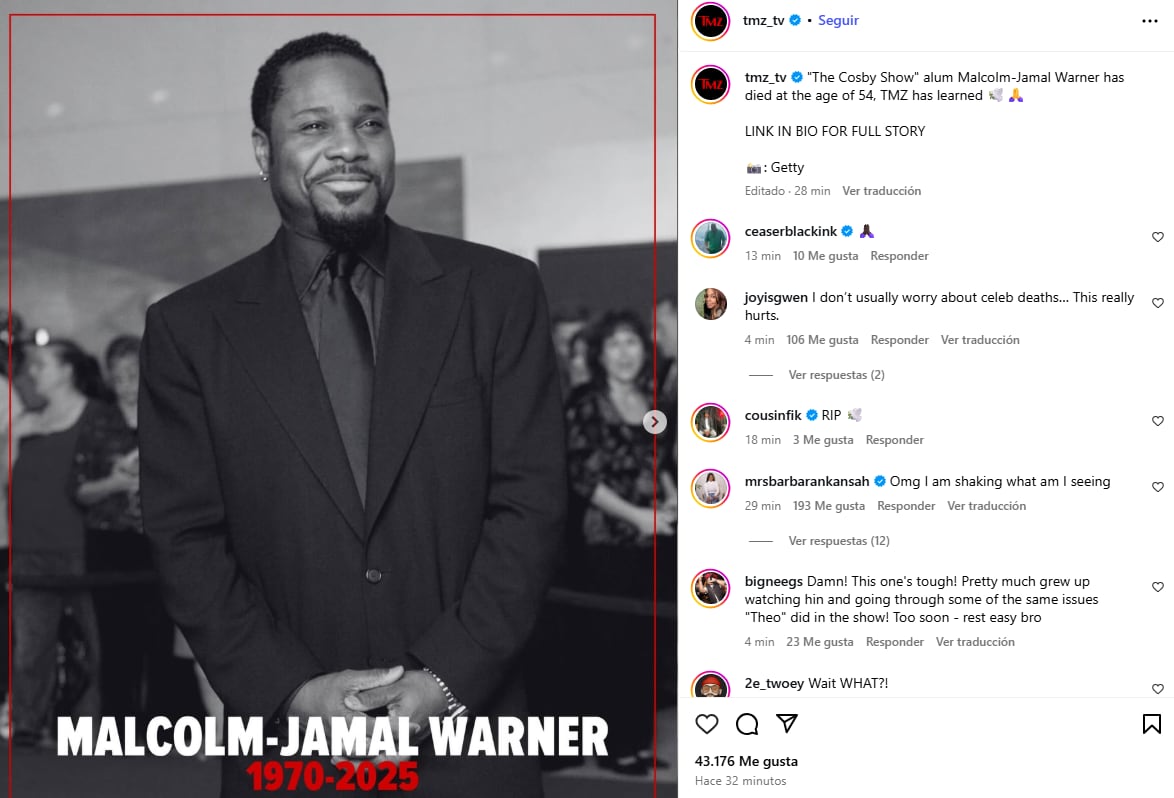 El posteo de TMZ al anunciar la muerte del actor Malcolm-Jamal Warner