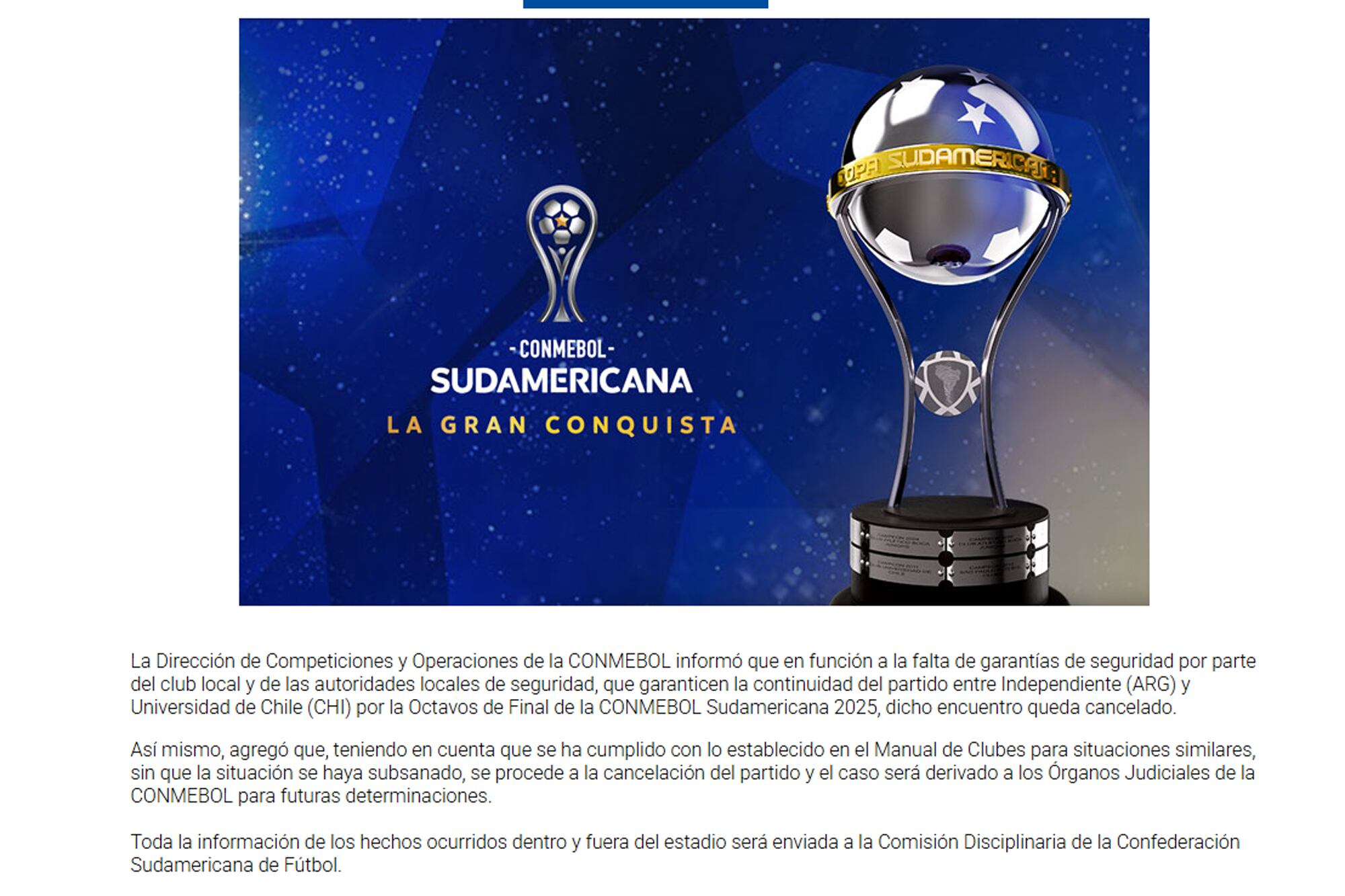 El comunicado de Conmebol
