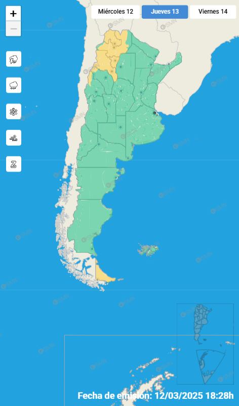 Las alertas emitidas por el SMN para este jueves 13 de marzo