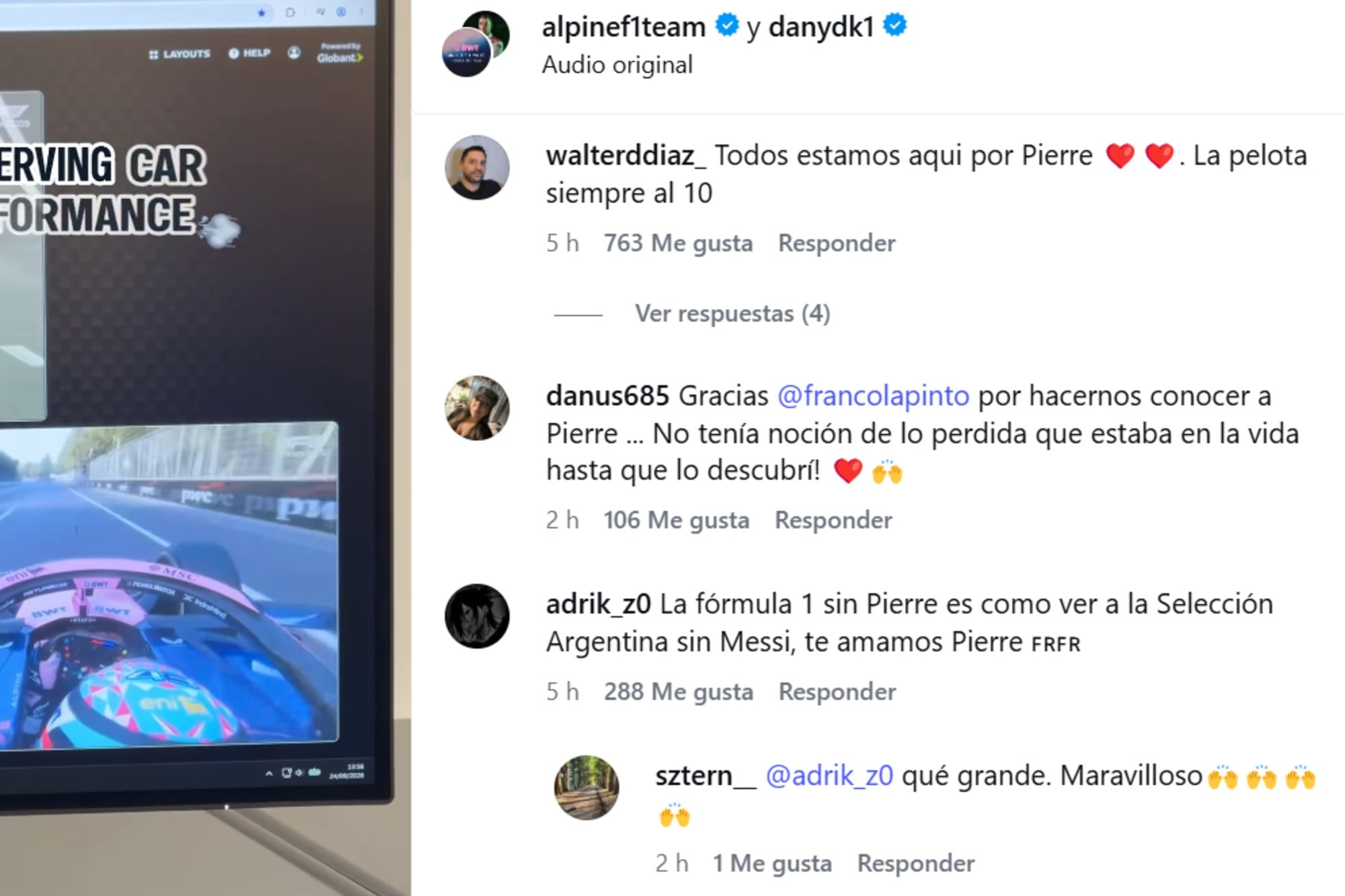 El ingenio de los argentinos ganó protagonismo en la cuenta de la escudería Alpine con humor e ironías, tras las amenazas denunciadas por Gasly