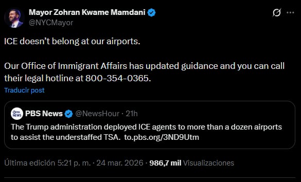 El mensaje publicado por Mamdani en sus redes sociales