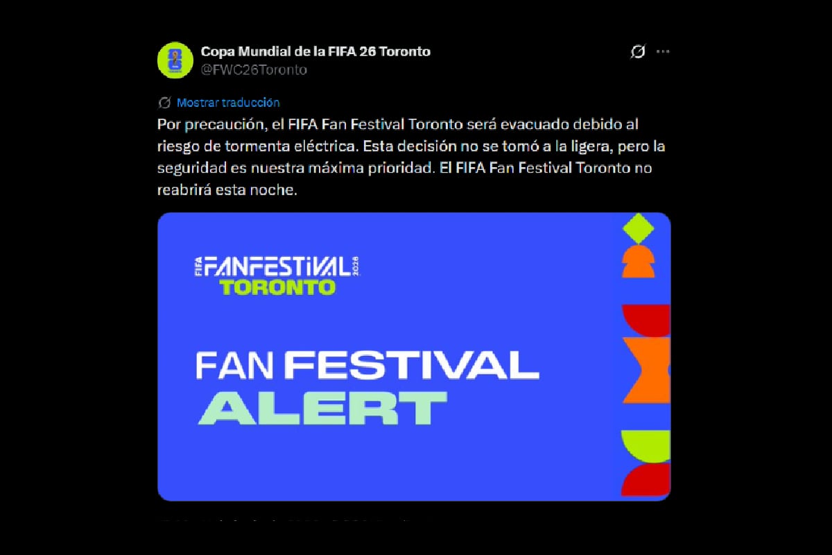 El posteo de la cuenta oficial de la Copa Mundial de la FIFA 2026 de Toronto sobre la suspensión del Fan Festival
