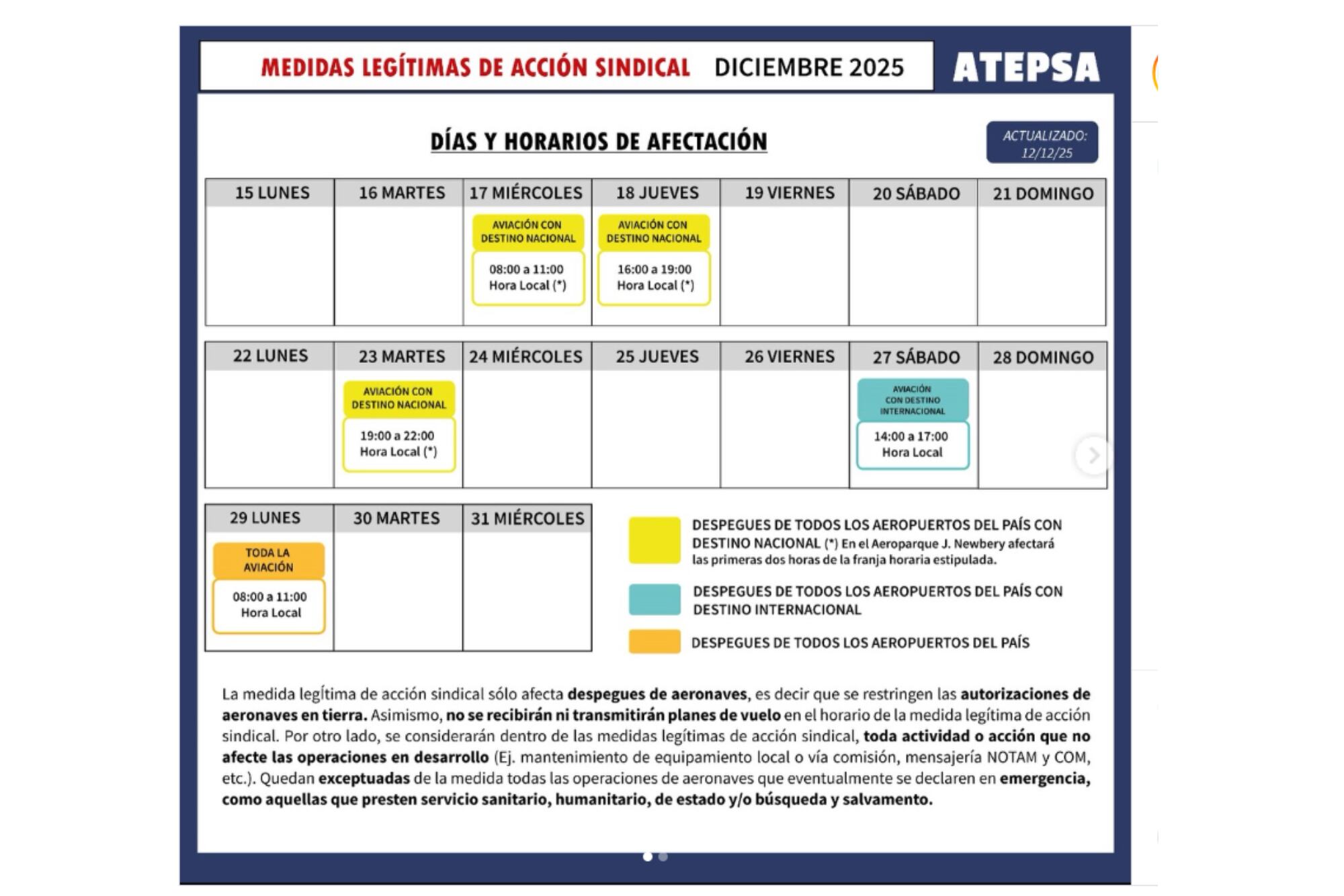 El cronograma del paro