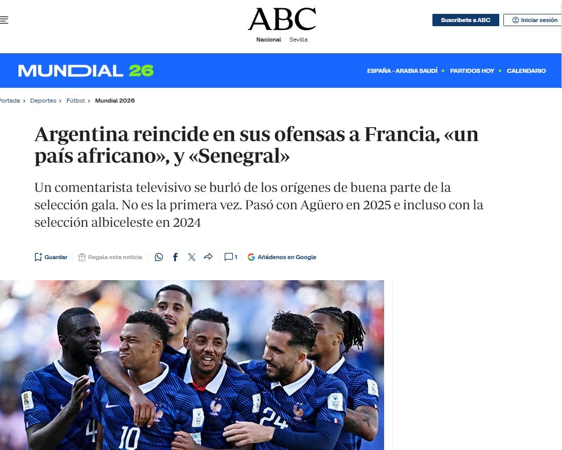 La nota publicada por uno de los diarios más conocidos de España