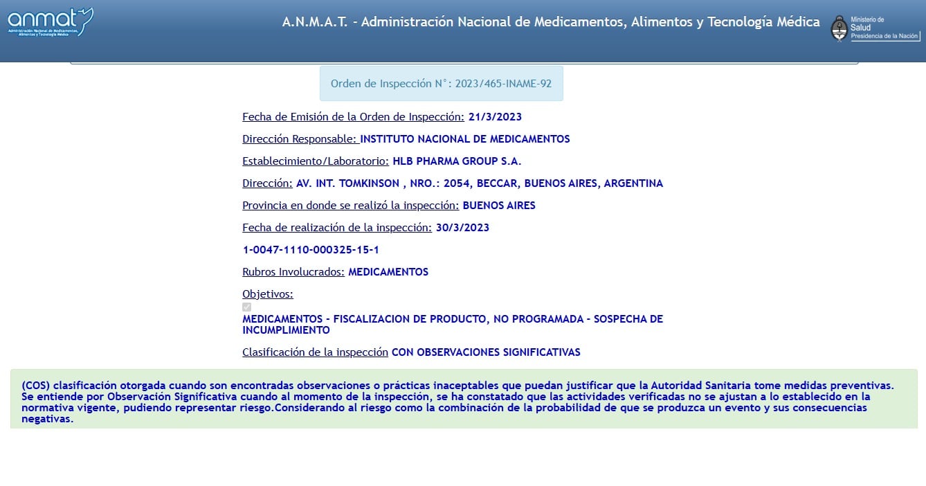 Inspección a HLB Pharma del 30 de marzo de 2025