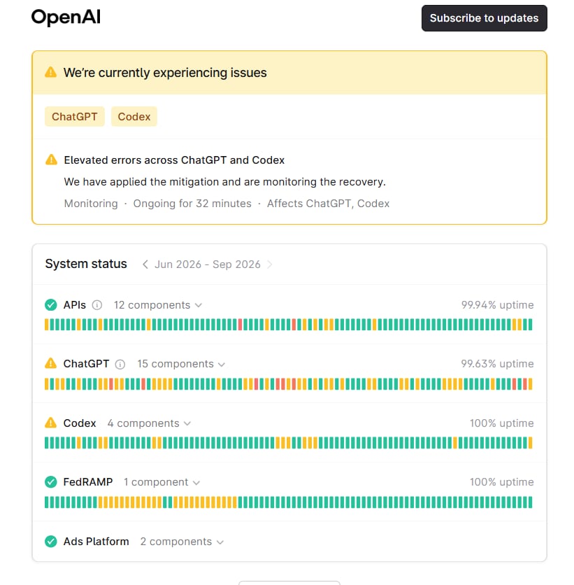 OpenAI confirmó problemas de servicio en ChatGPT y Codex