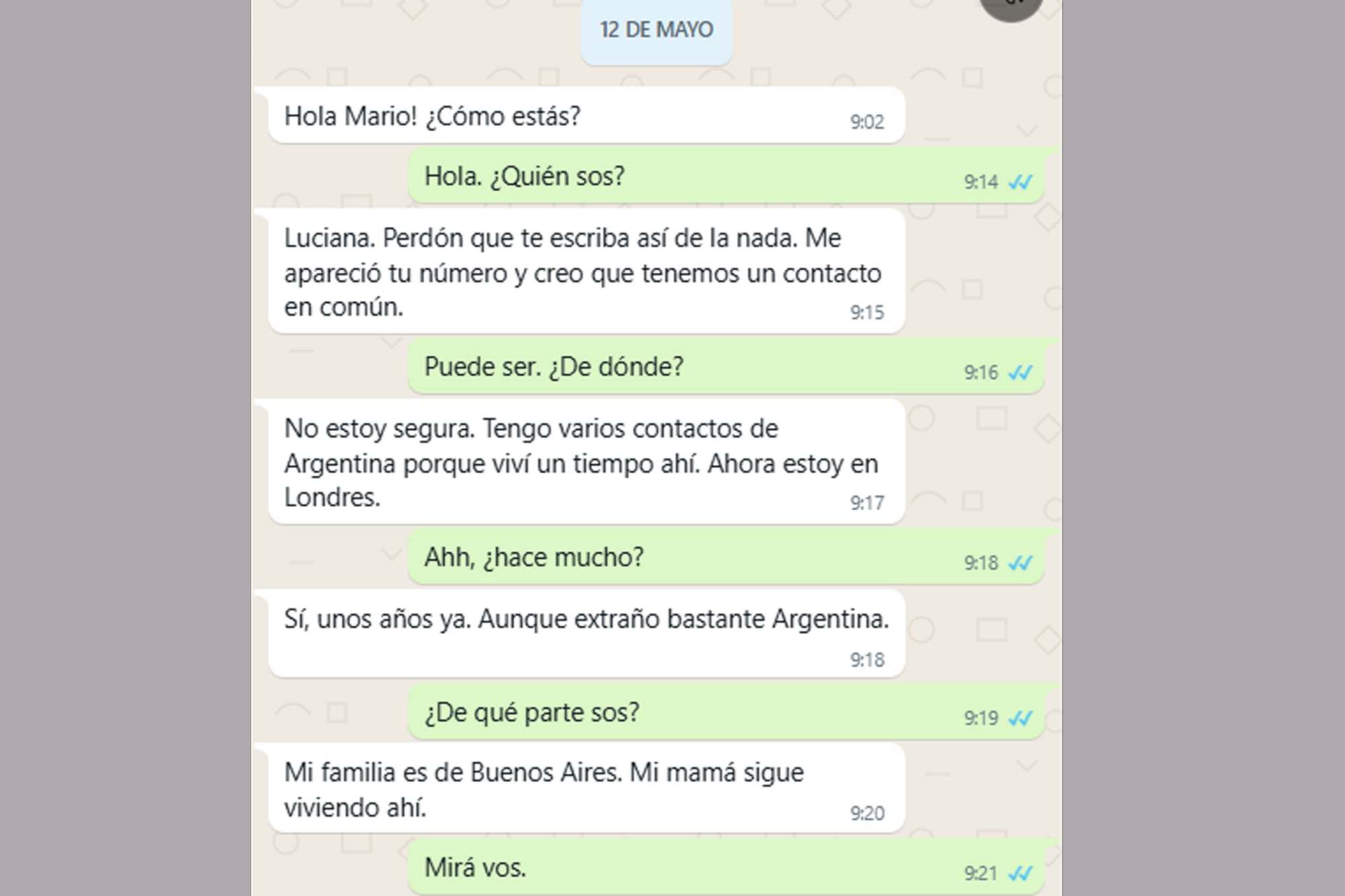 Capturas de pantallas de la estafa virtual que sufrió Mario