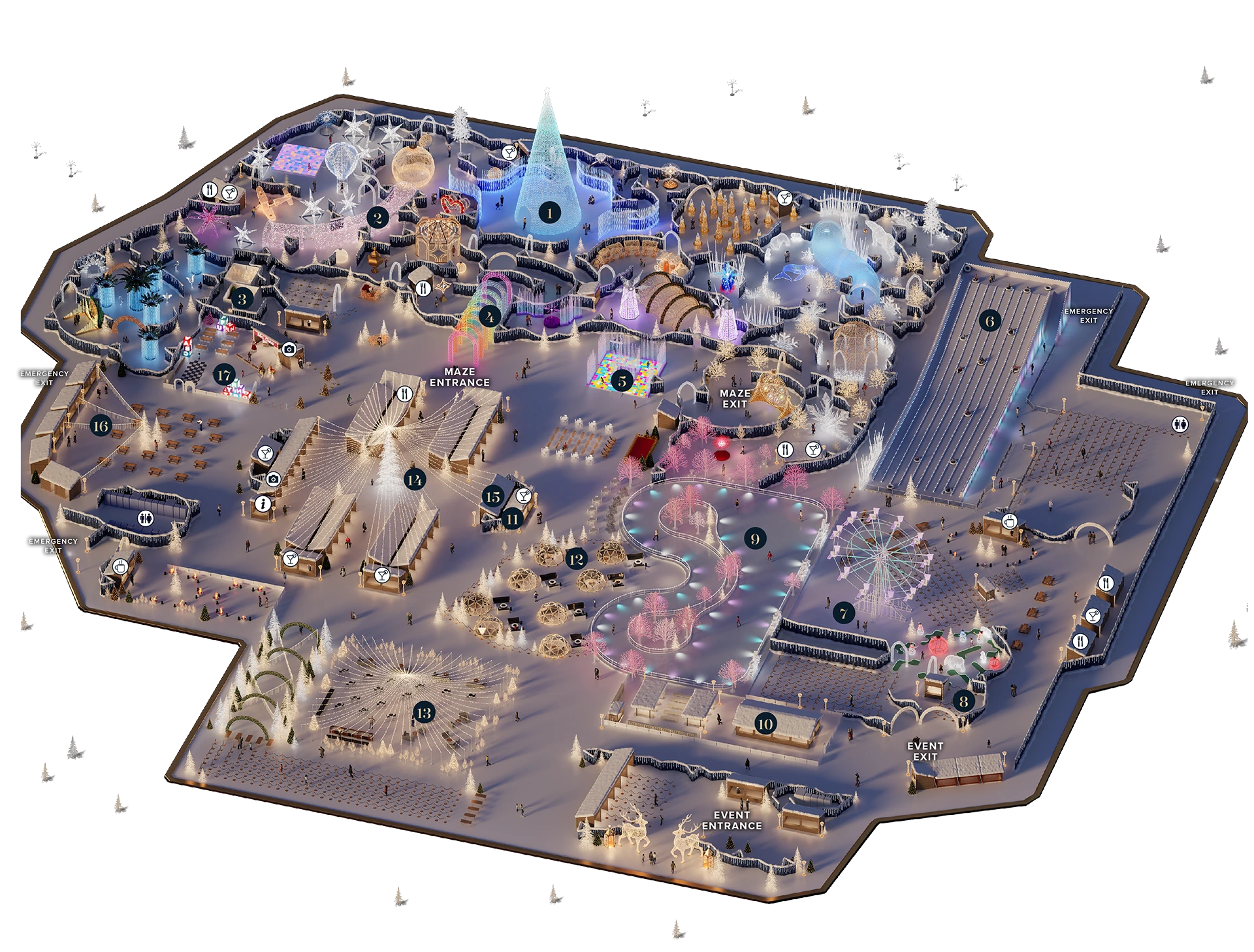 Mapa del laberinto y parque navideño en Los Ánegeles (enchantchristmas)