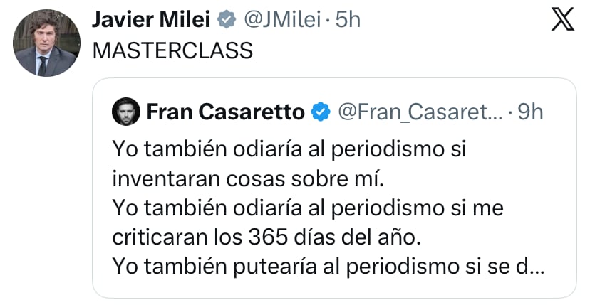 Otro de los posteos de Milei