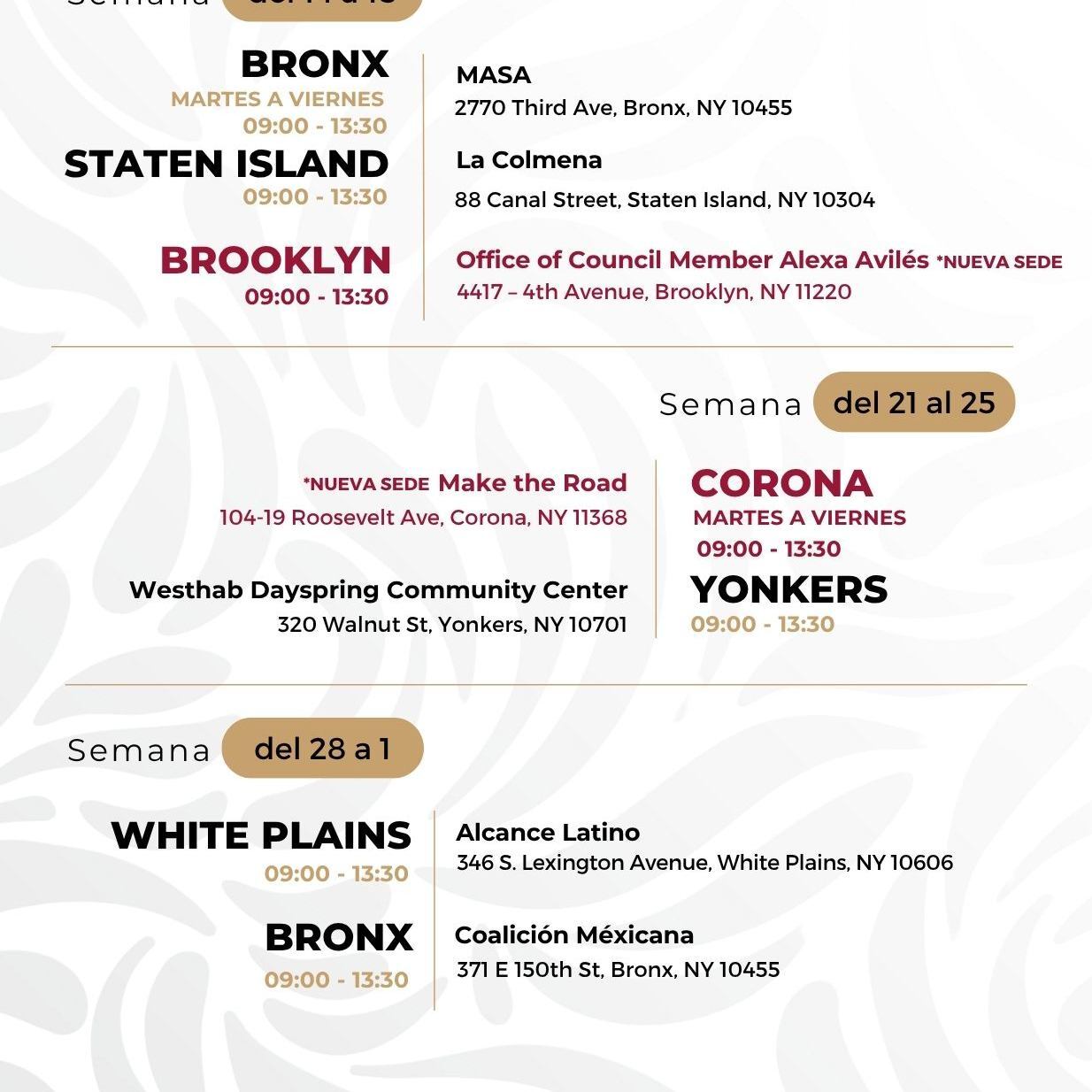 Fechas del Consulado sobre ruedas en Nueva York (FB Consulado de México en NY)