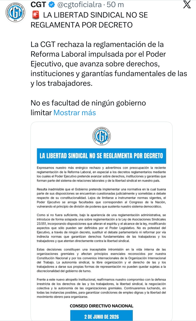 El posteo de la CGT