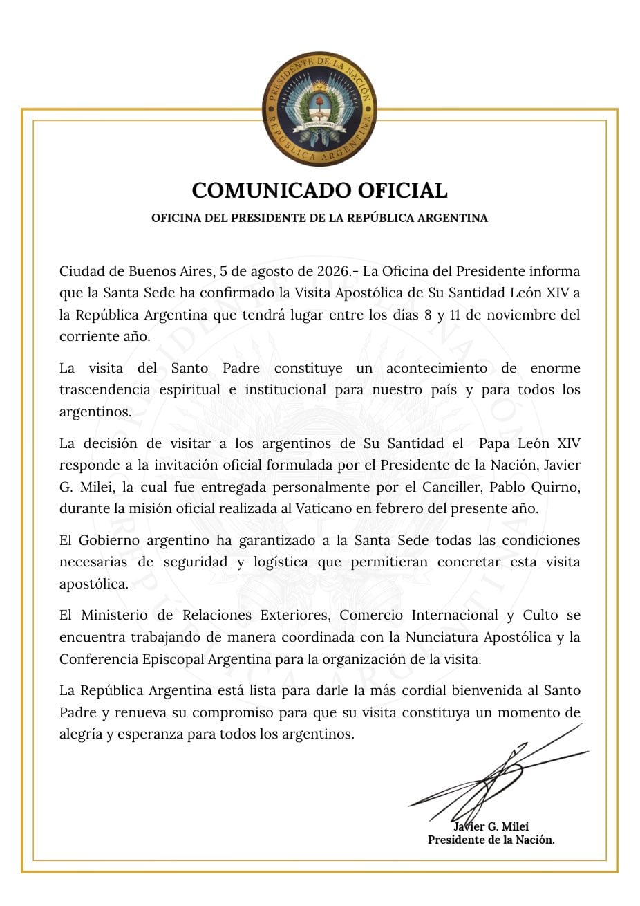 El comunicado de la oficina del Presidente