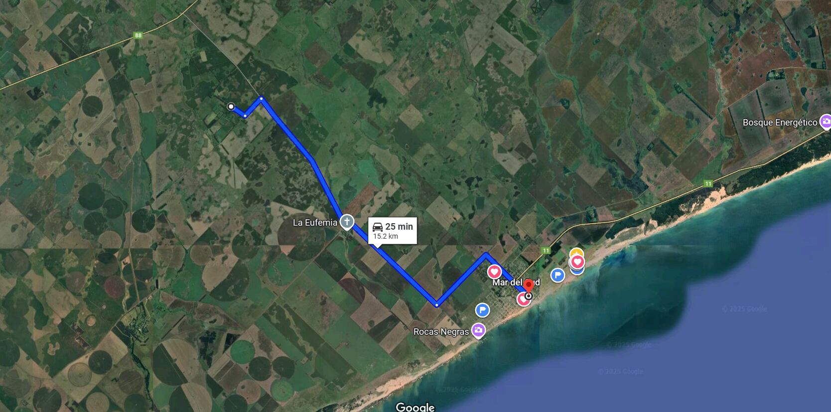 El camino entre la estancia El Porvenir, el convento La Eufemia y el Hotel Boulevard Atlántico de Mar del Sud