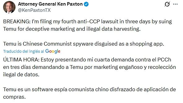 El fiscal general de Texas señala que los consumidores se exponen a una amenaza de seguridad digital