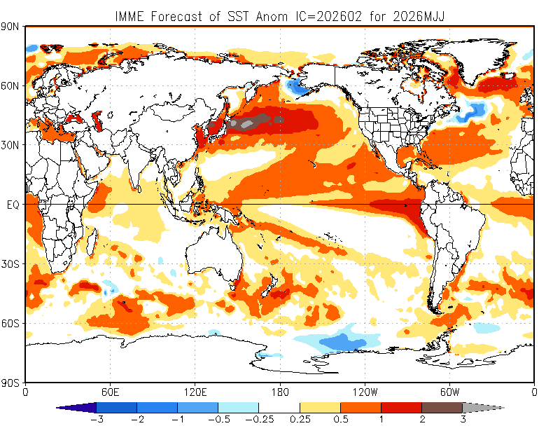 Los modelos NMME e IMME mantienen la tendencia hacia una transición a condiciones de El Niño