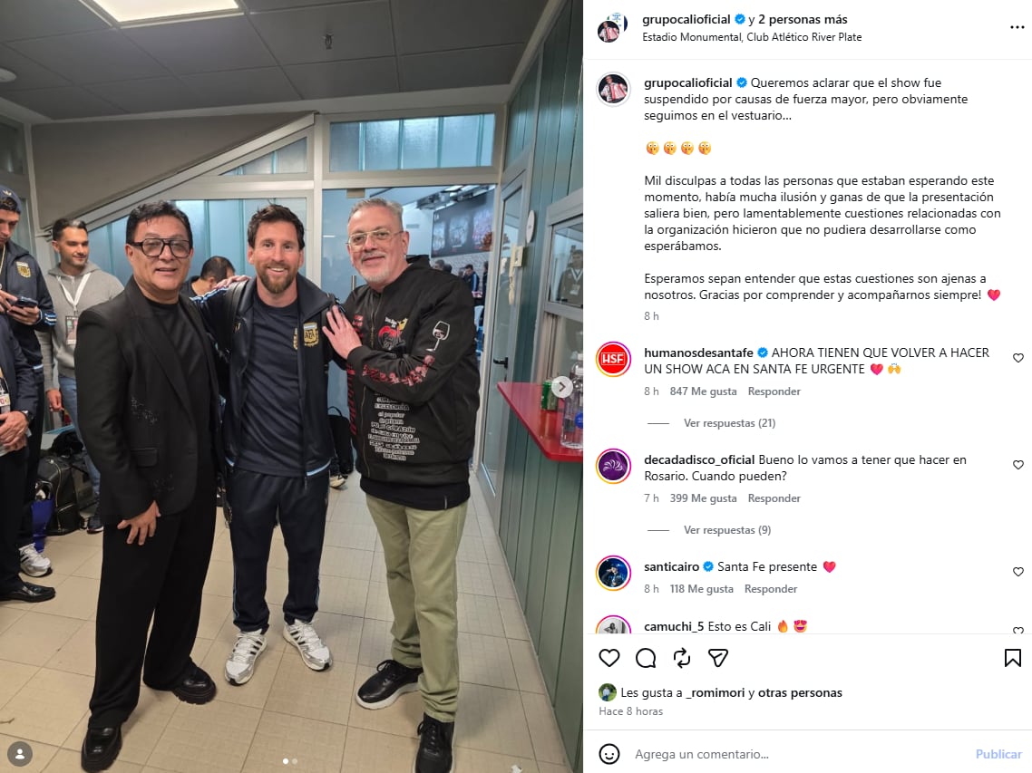 La publicación de Grupo Cali tras la presentación fallida en el Monumental