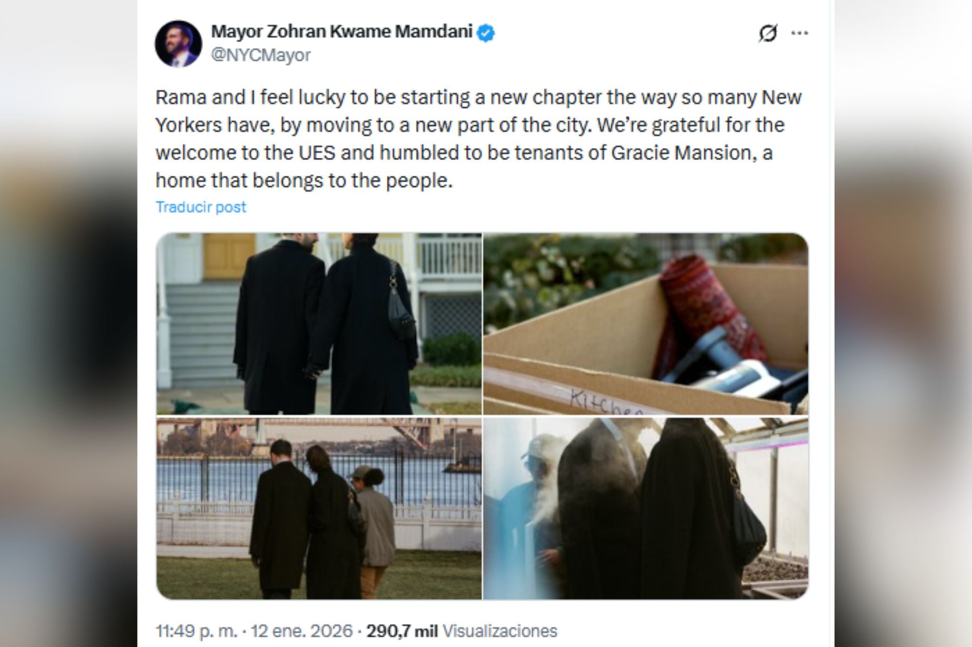 Mamdani mostró las primeras imágenes de su mudanza a Gracie Mansion