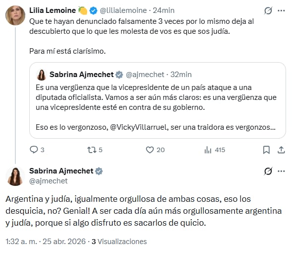 Lemoine también se hizo eco del enfrentamiento entre Villarruel y Ajmechet