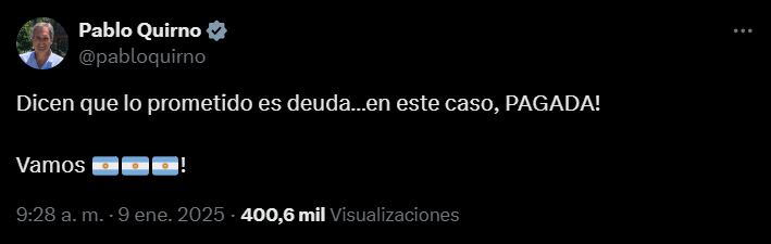El secretario de Finanzas, Pablo Quirno, se refirió al pago de deuda por más de US$4300 millones que realizó el Gobierno el jueves 9