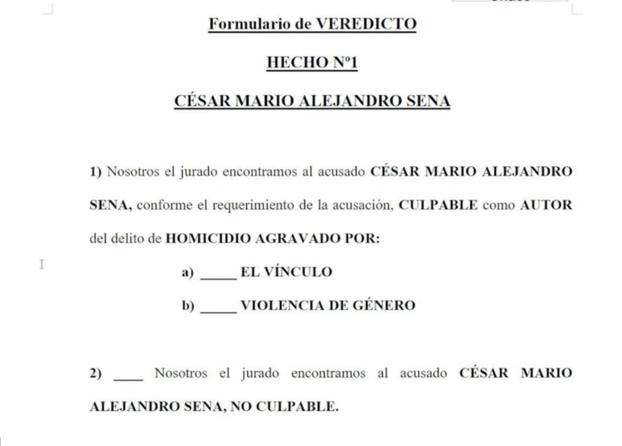 El formulario entregado por la jueza con el que deciden los jurados