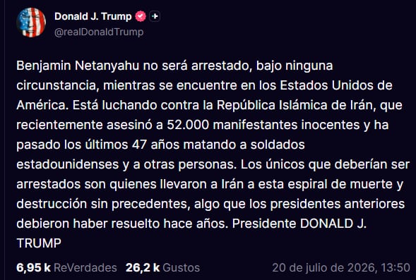 El mensaje de Trump en redes sociales