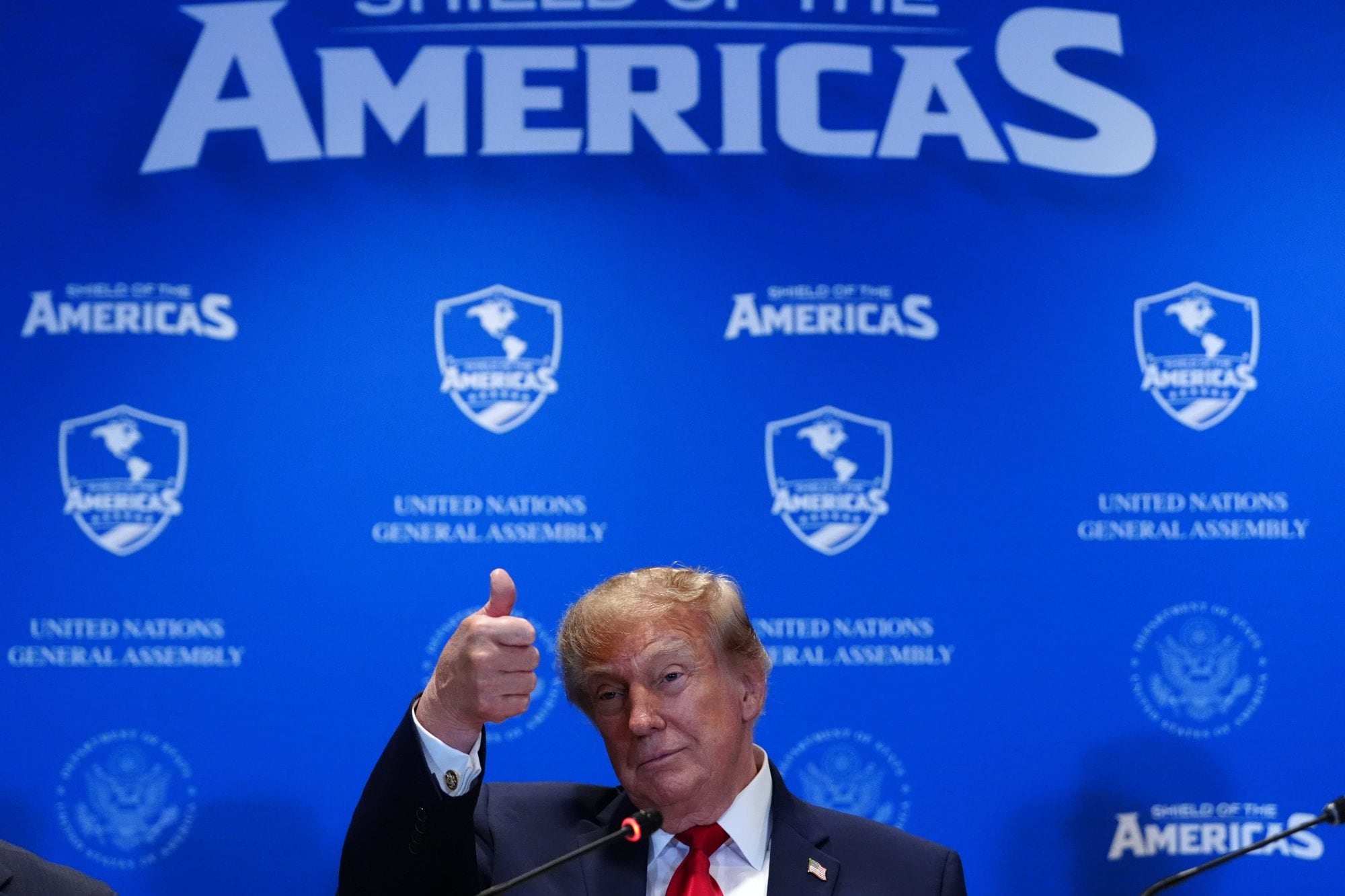 El presidente Donald Trump, en la sesión del Escudo de las Américas, en Nueva York