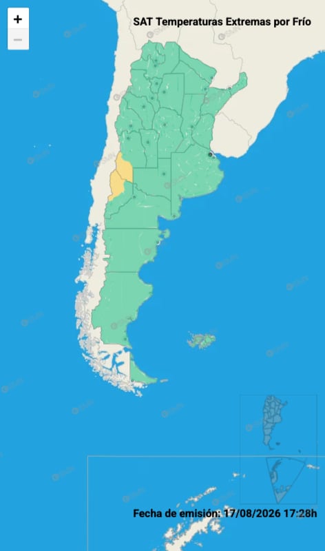 El mapa de temperaturas extremas del SMN para este viernes