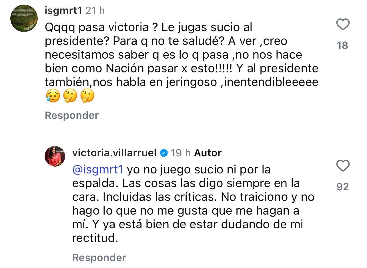 Las respuestas de Villarruel en Instagram