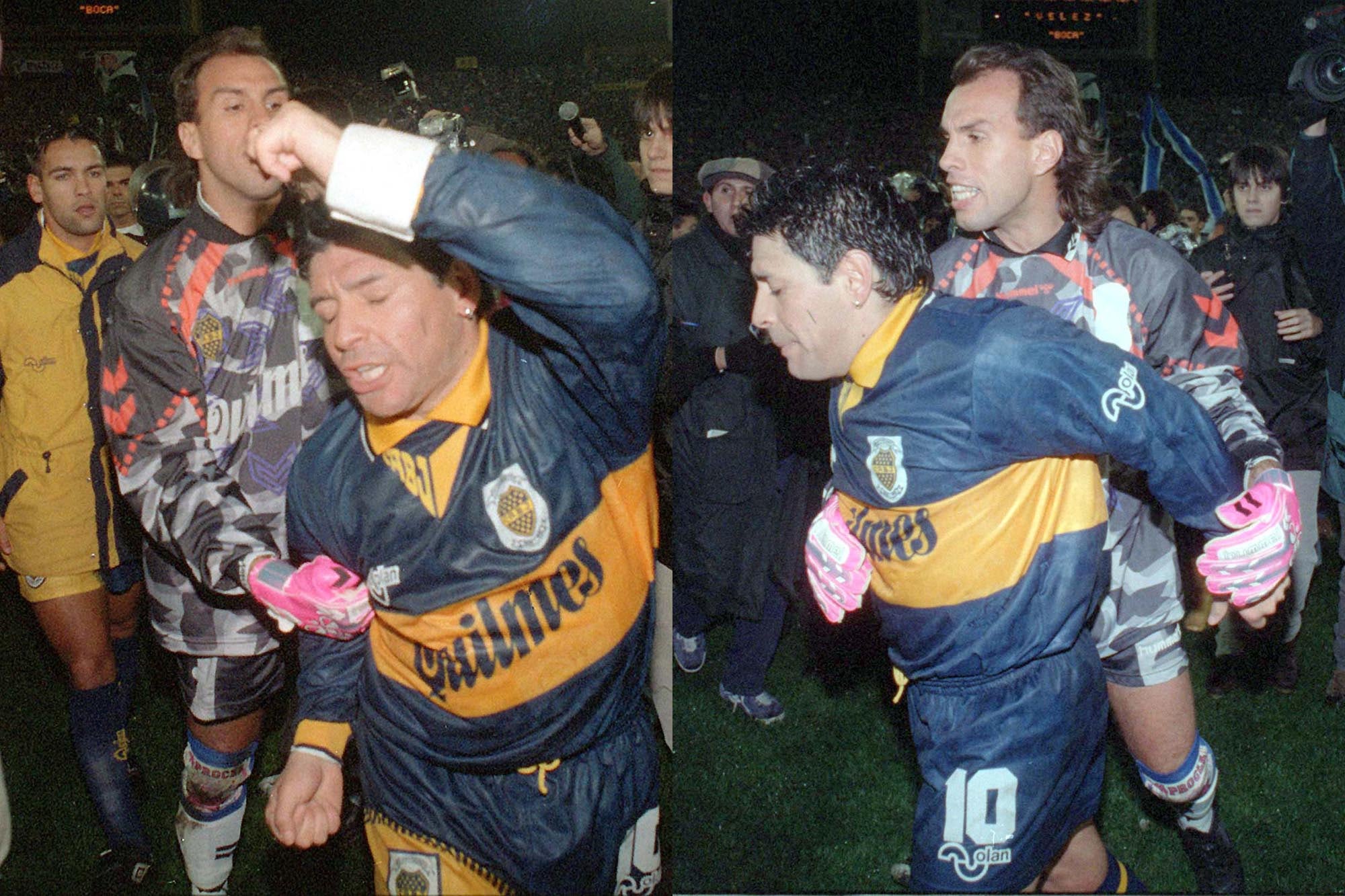 Navarro Montoya aleja a Maradona del sector donde Castrilli no le contestó (Archivo Diario La Nación)