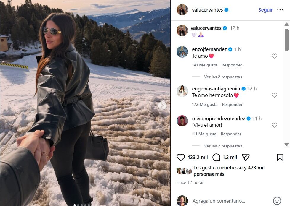 El posteo de Valentina Cervantes en Instagram