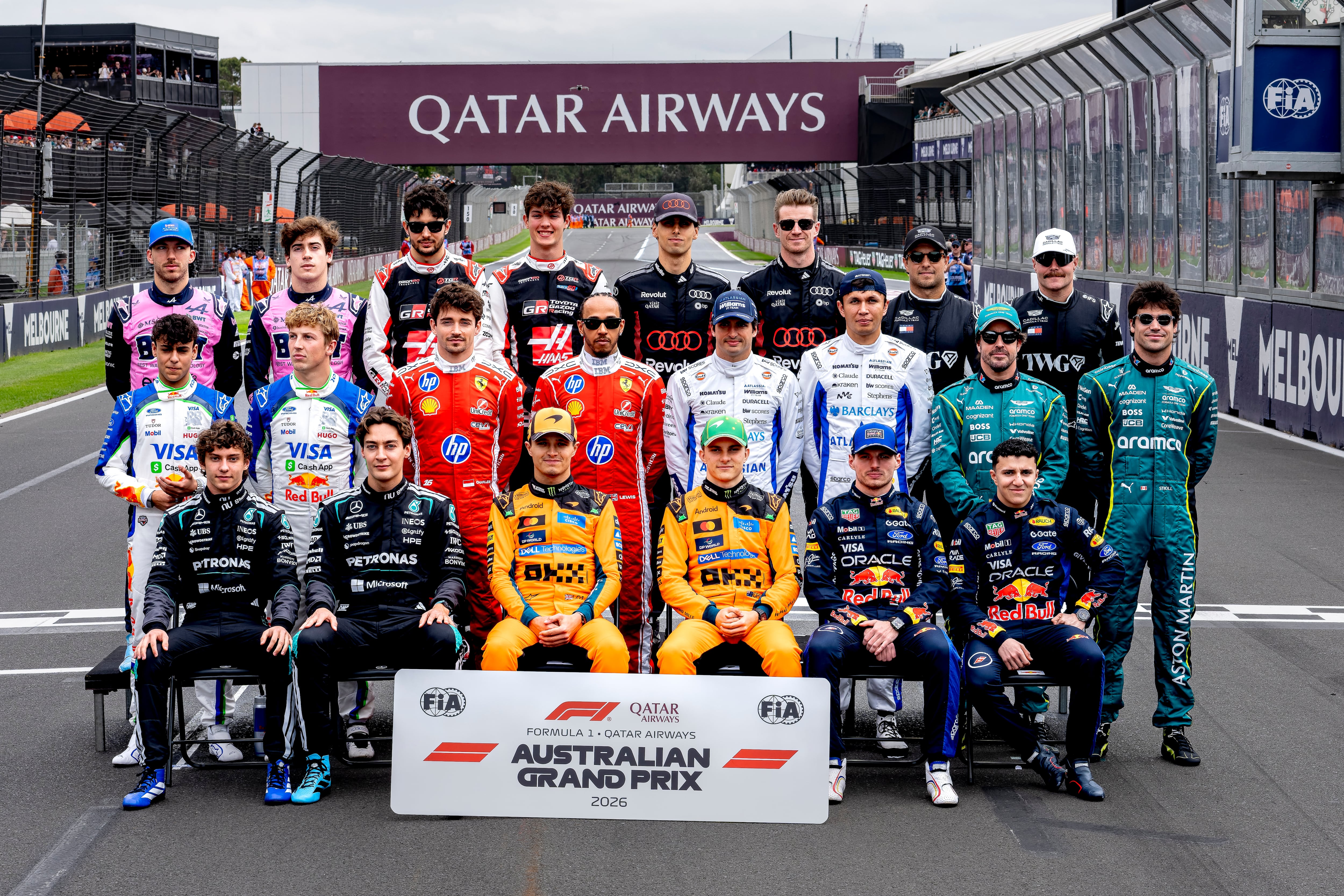 Los 22 pilotos actuales de la Fórmula 1, que representan a las 11 escuderías