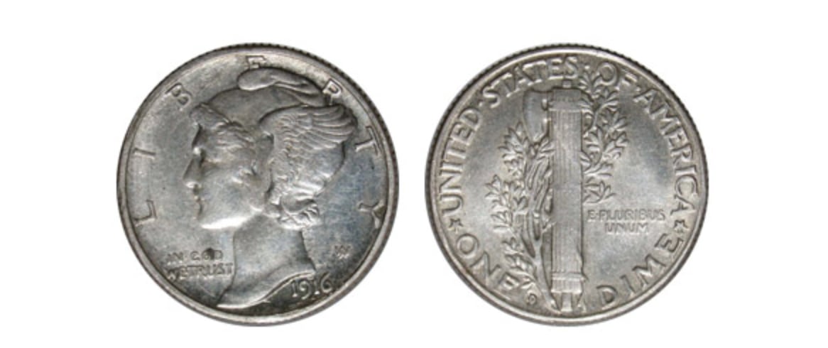 Así es la moneda Mercury Dime de 1916-D