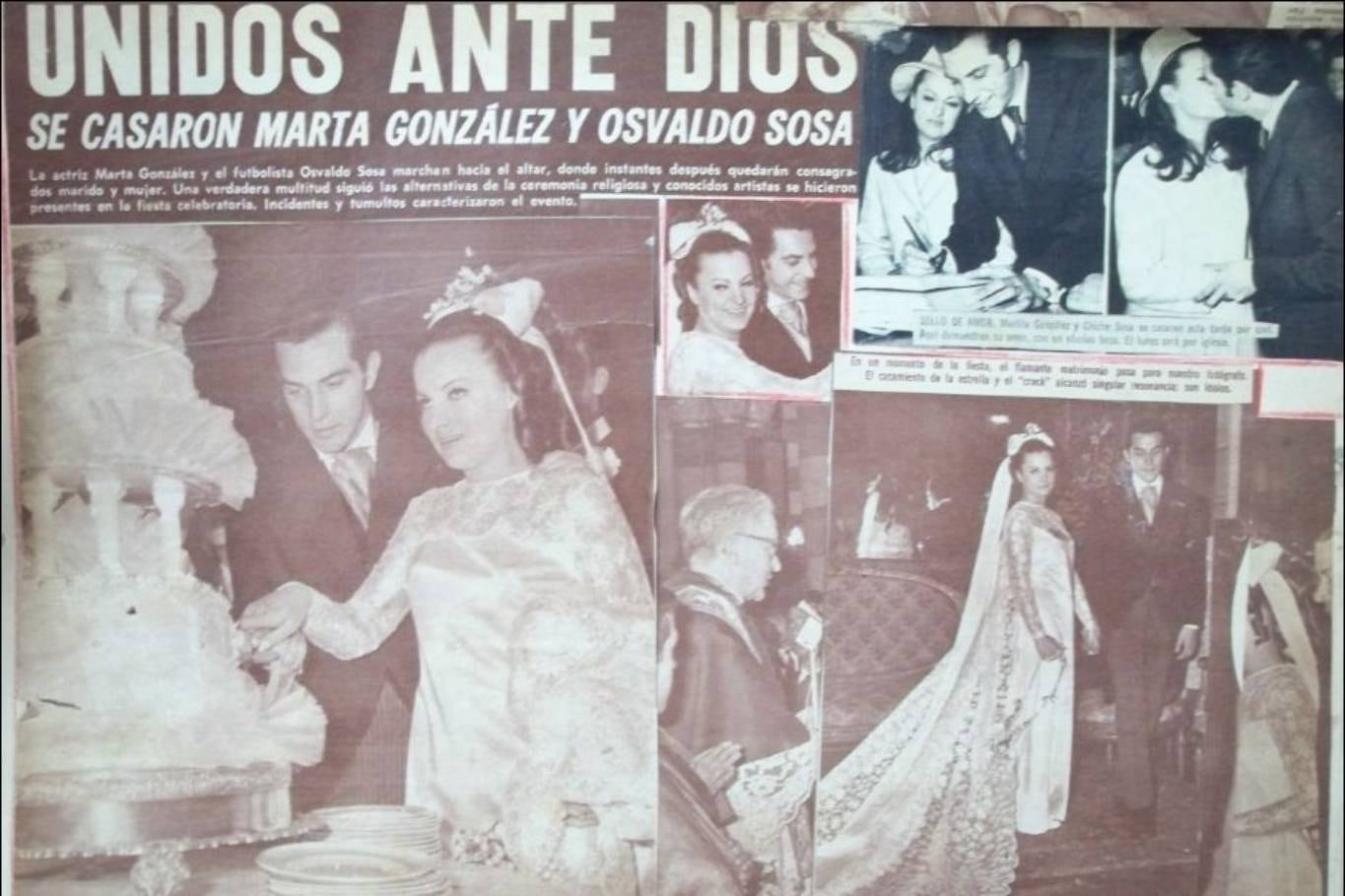 Los medios reflejaron la boda de Marta González y Chiche Sosa en el año 1968