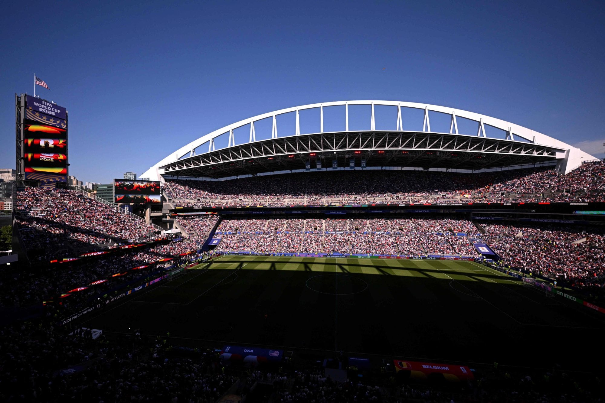 El estadio ya luce colmado en la previa del duelo entre Estados Unidos y Bélgica por los octavos de final del Mundial 2026