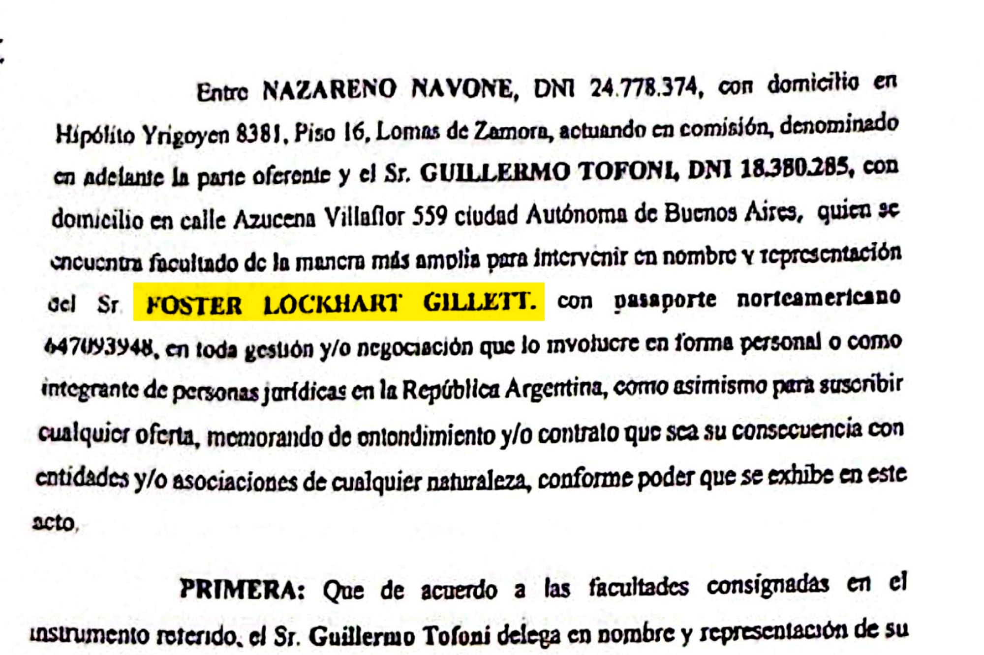 Detalles del documento firmado con Foster Gillett