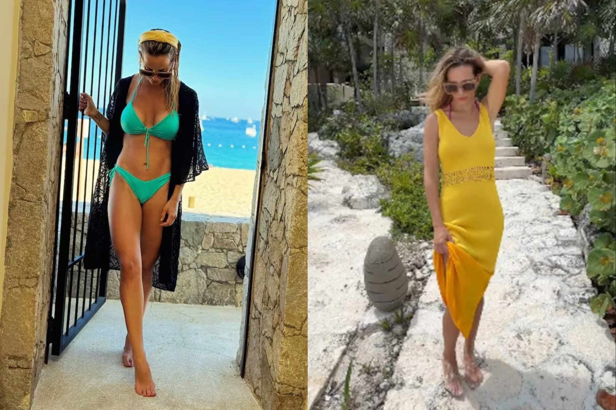 Luisana Lopilato compartió los looks que usó durante sus vacaciones familiares, incluidos un traje de baño color aqua y un vestido midi amarillo (Foto: Instagram @luisanalopilato)