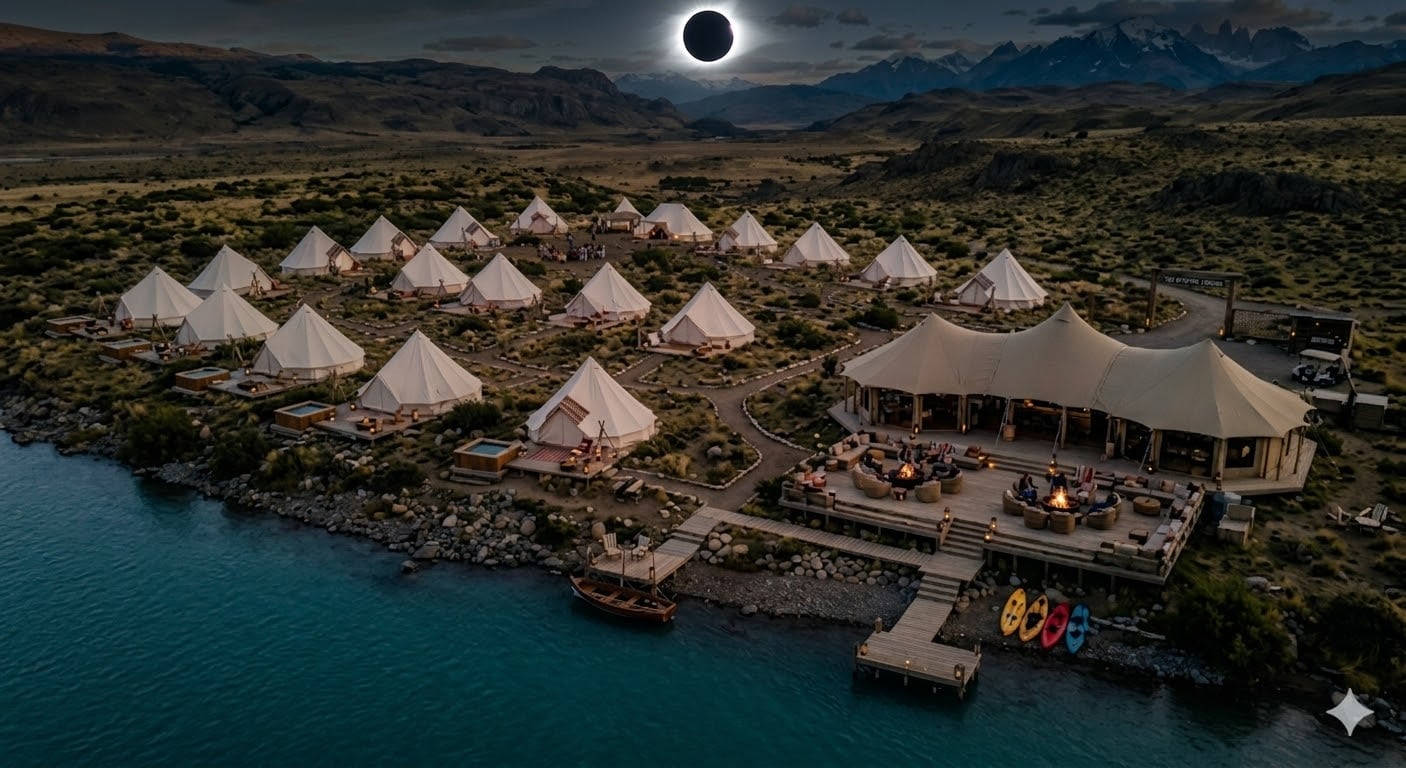 El Glamping Tribal en Arroyo Pescado será una experiencia inmersiva y boutique creada para que 60 personas vivan el eclipse anular en plena estepa