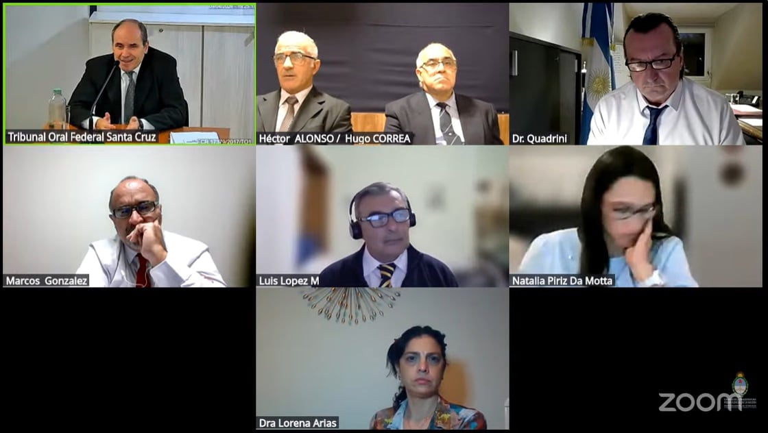 Audiencia del juicio oral del jueves 9 de abril, en el Tribunal Oral Federal y Criminal de Río Gallegos por el hundimiento del submarino ARA San Juan.