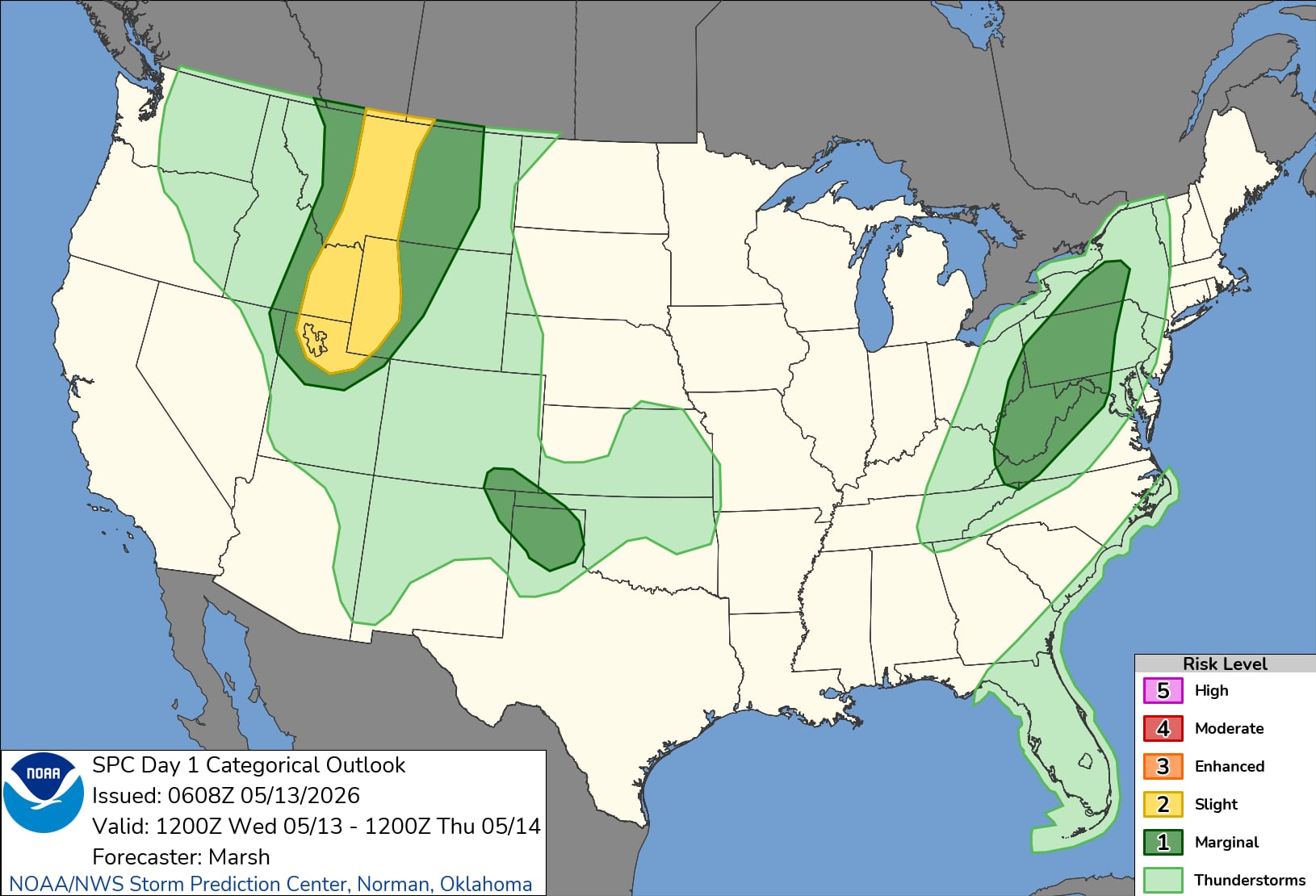 Un frente frío atraviesa los Grandes Lagos y el valle de Ohio, con lluvias y tormentas eléctricas que se extenderán hacia la costa atlántica hasta el viernes