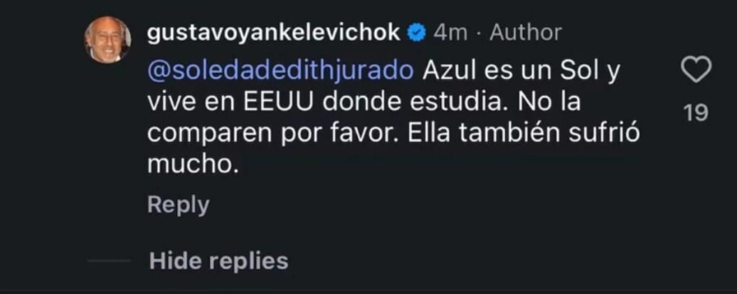 Gustavo Yankelevich defendió a su nieta Azul tras las críticas